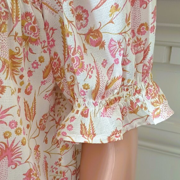 Lucky Brand Floral Smocked Peasant Top S/P Blush Pink Short Puff Sleeves - Picture 4 of 7